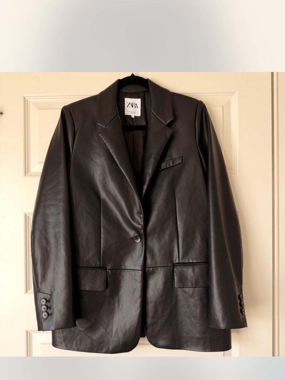 ZARA Black Faux Leather Single-Button Blazer